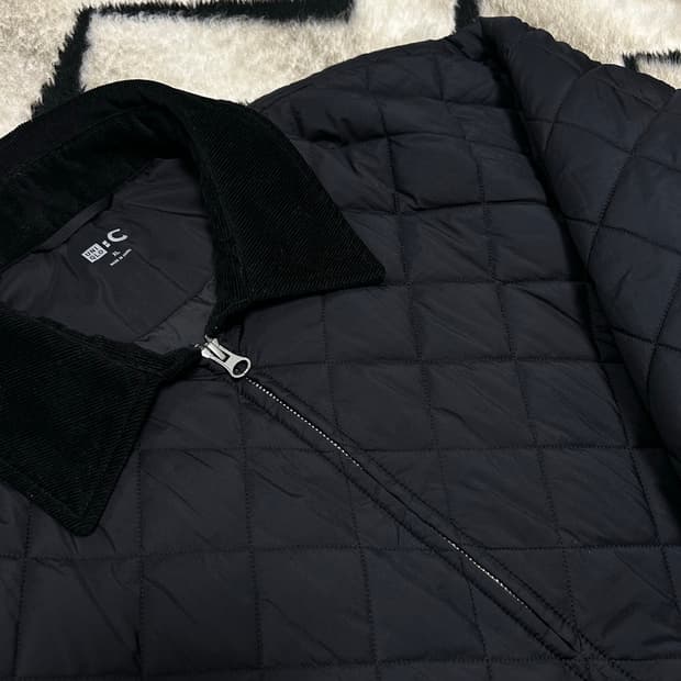 [XL]유니클로C 카라 코듀로이 퀄팅 자켓/블랙