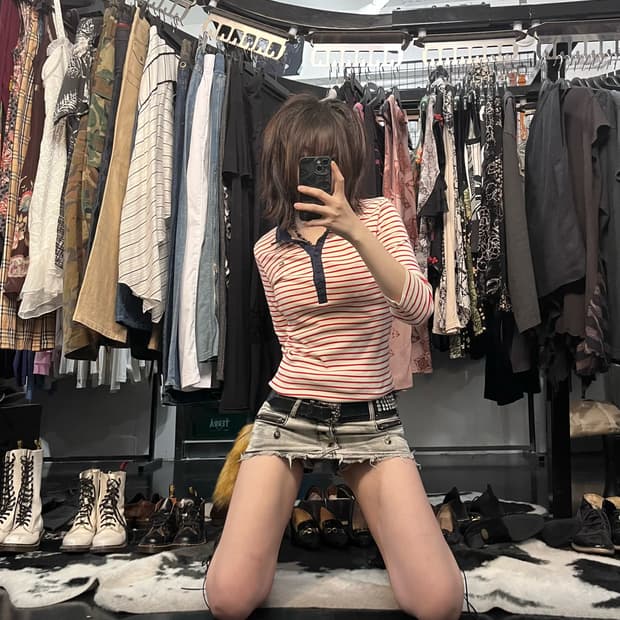 라코스테 스트라이프 카라넥 6부 티셔츠
