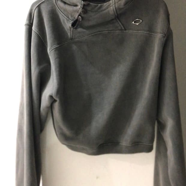 미스치프 사이드 버튼 업 크롭 후드 워시드 차콜