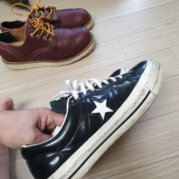 컨버스 원스타 블랙 레더 스니커즈(270-275)