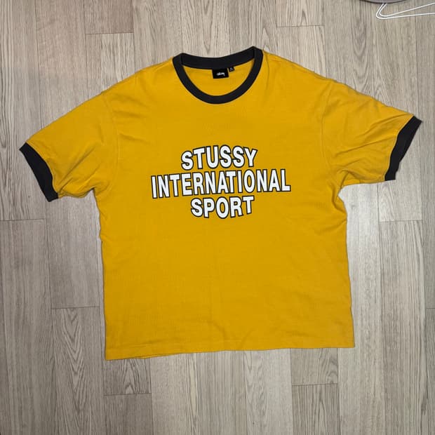 스투시 스포츠 헤비 저지 티셔츠 링거티 옐로우