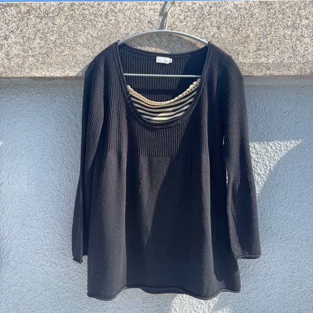 도쿄 넥 배색 골지 a라인 풀오버