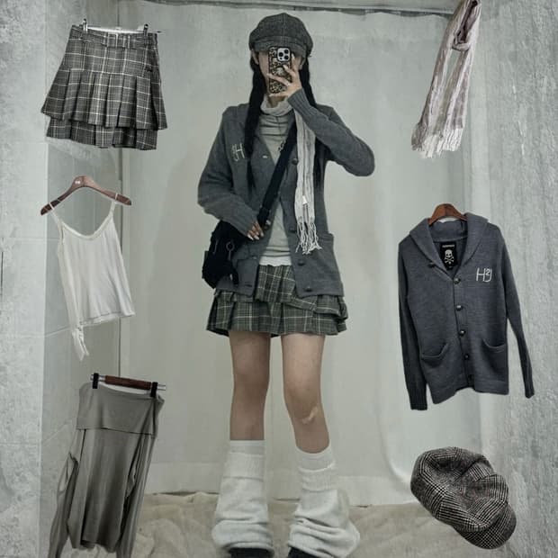 무채색 데일리 니혼진 오픈숄더 코디세트 