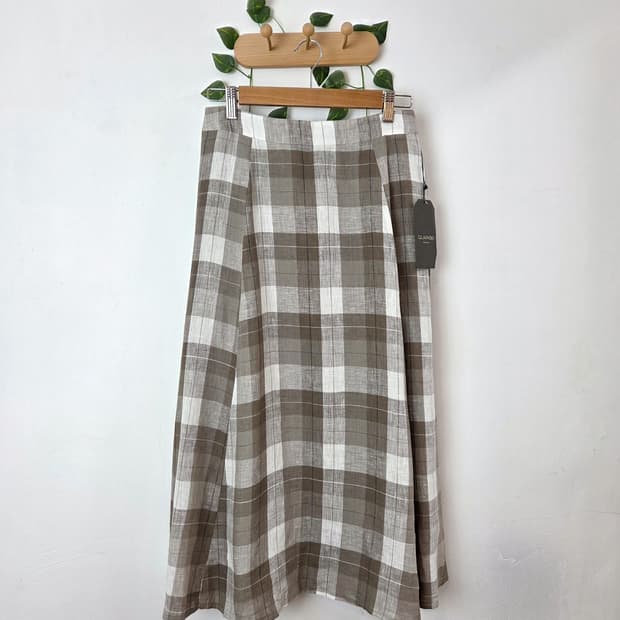 린넨 체크 롱스커트
