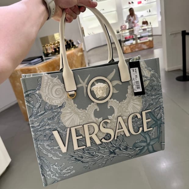베르사체 프린트 라지 캔버스 토트백