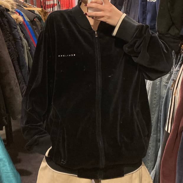 [IM] 션존 블랙 벨벳 블루종 집업 자켓 