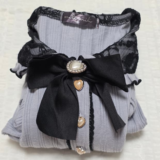 블랙하트지뢰계st 리본 니트블라우스