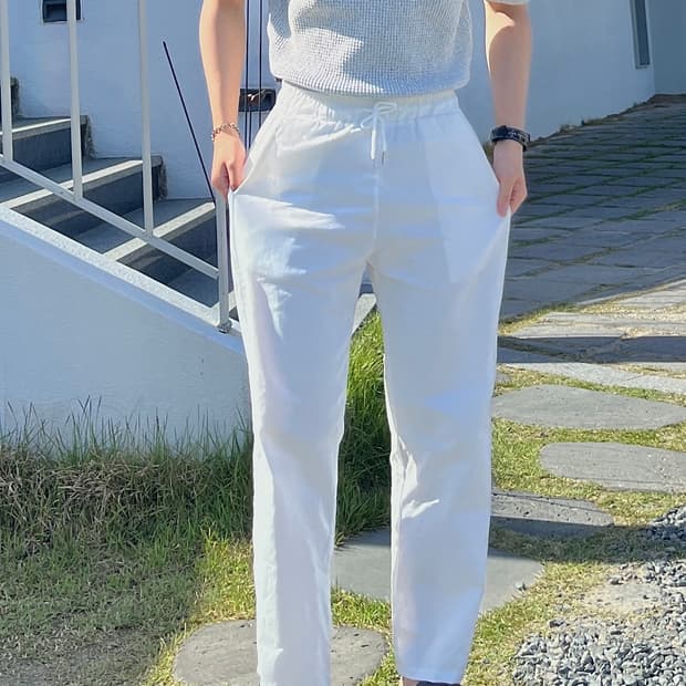 썸머 린넨 밴딩 와이드 팬츠 화이트 새상품