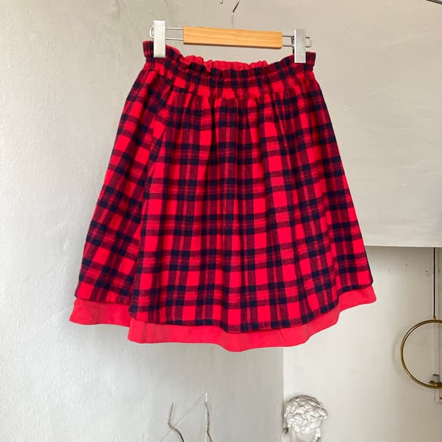 레드 타탄 체크 울 레이어드 스커트