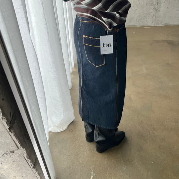 United Arrows 옐로우 스티치 데님 스커트