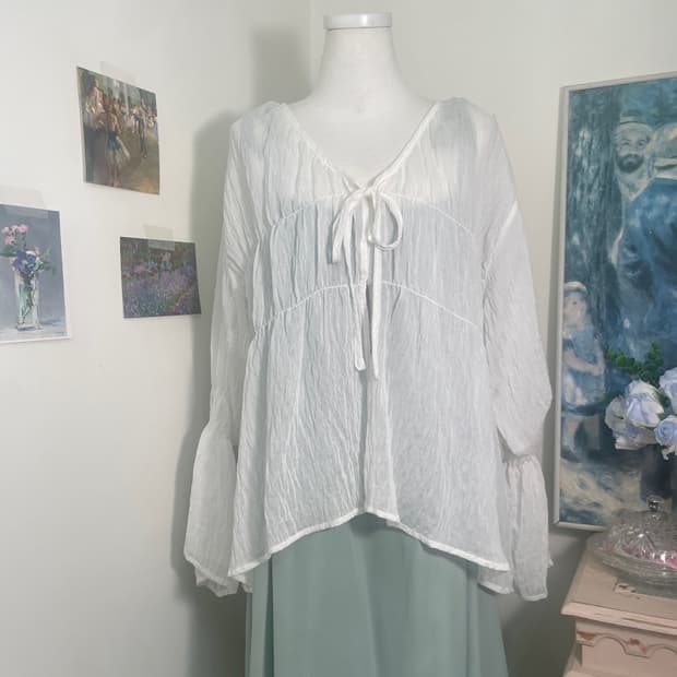 white crease v-neck blouse cardigan