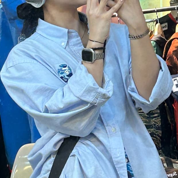 베이프 카모 셔츠 블루 s