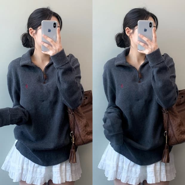 폴로 반집업 니트