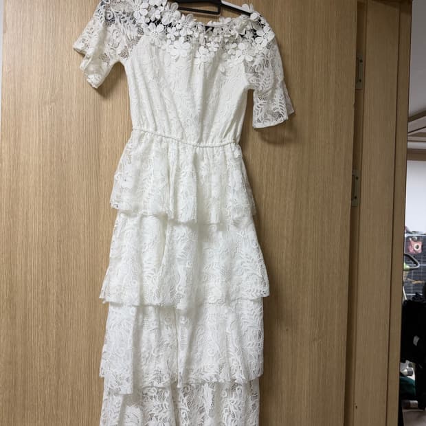 오프숄더 레이스 캉캉 롱 원피스