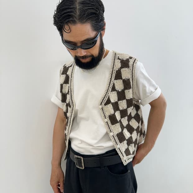 Vintage 80s Crochet Checkered Vest