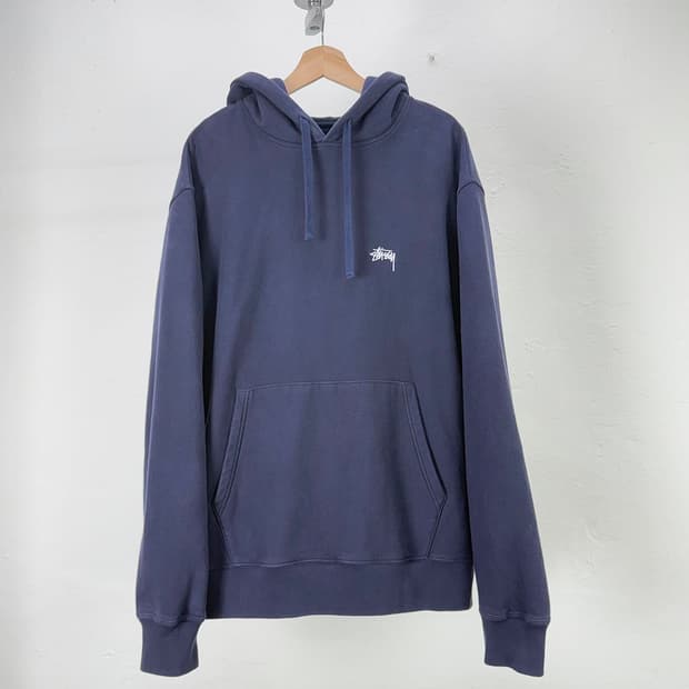 스투시 네이비 파일로 오버다이 스탁 로고 후디 스웨트 셔츠
