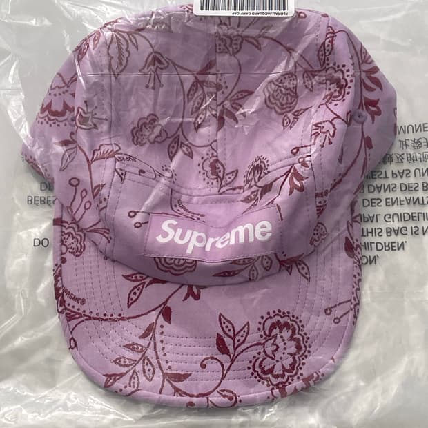 슈프림 플로럴 자카드 캠프 캡 핑크