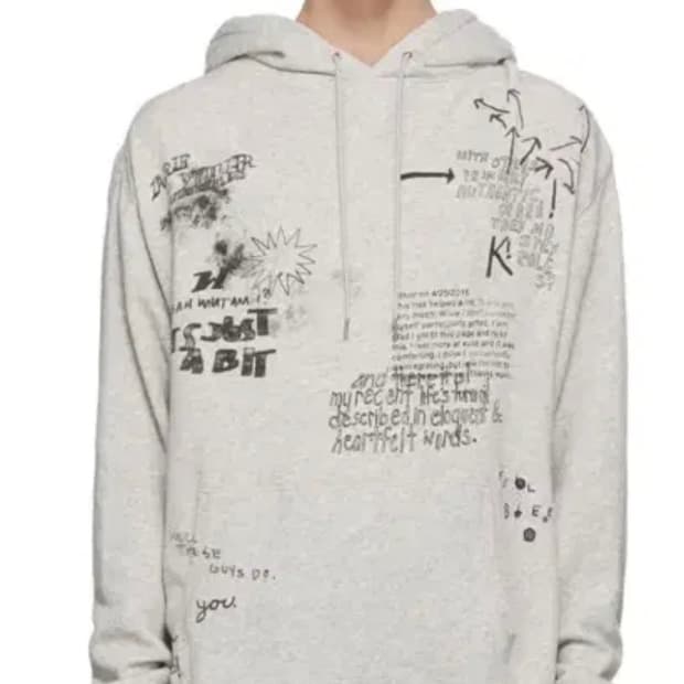 R 13 그레이 두들 후드티