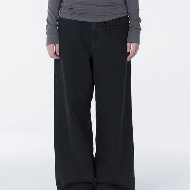 Pocket denim wide pants