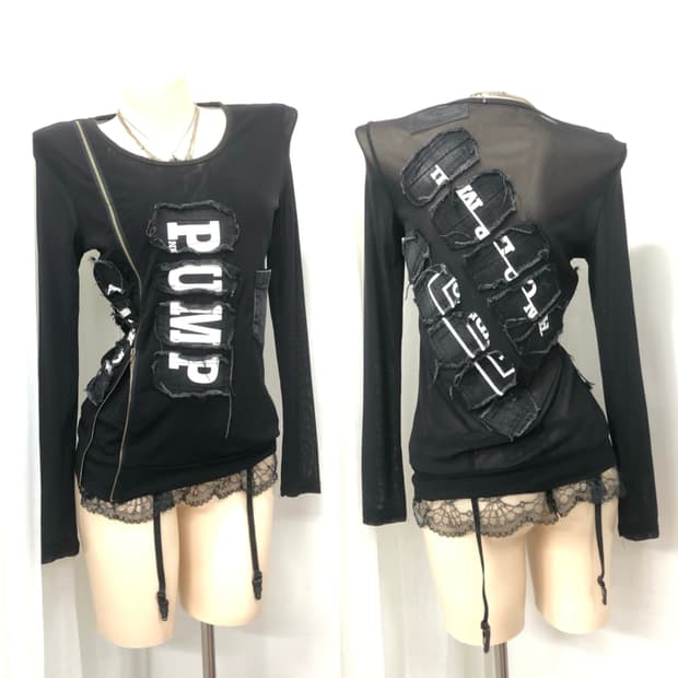 pump grunge punk zipper detail sheer top