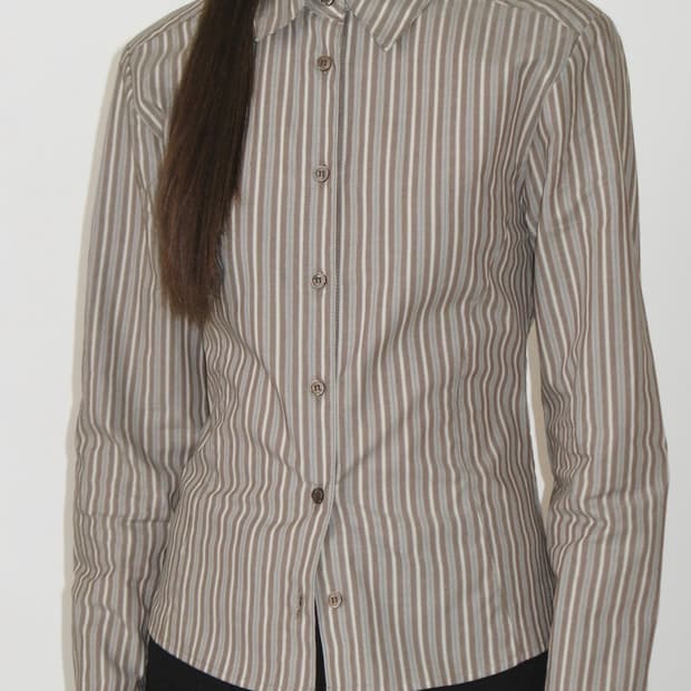 썬번프로젝트 스트라이프 셔츠 브라운