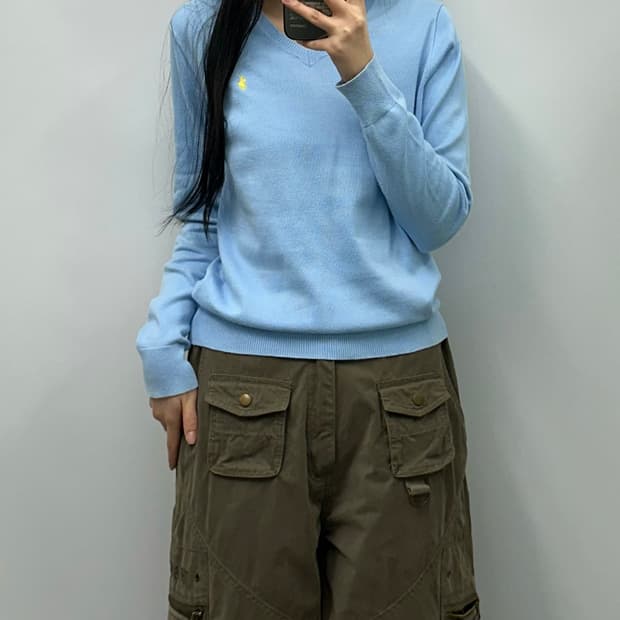 폴로 랄프로렌 피마코튼 블루 브이넥 니트