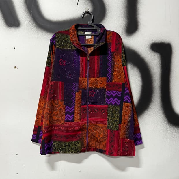 VTG 빈티지 멀티 컬러 블록 자카드 패턴 집업 자켓