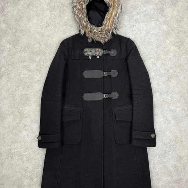 프라다 그라데이션 레더 퍼 후드  더플 코트 XS