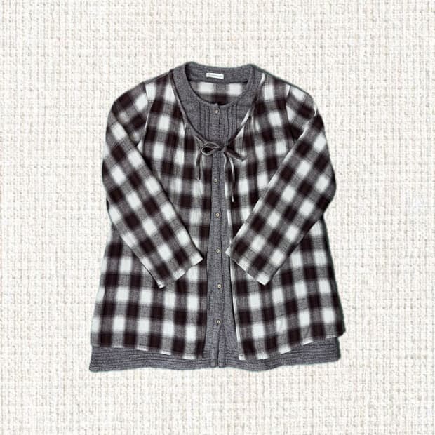 브라운 체크 레이어드 블라우스