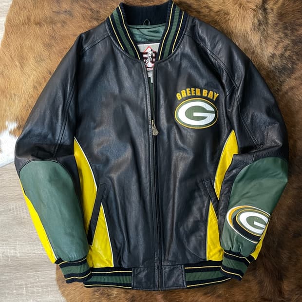 빈티지 NFL 그린베이 패커스 레더 바시티 자켓