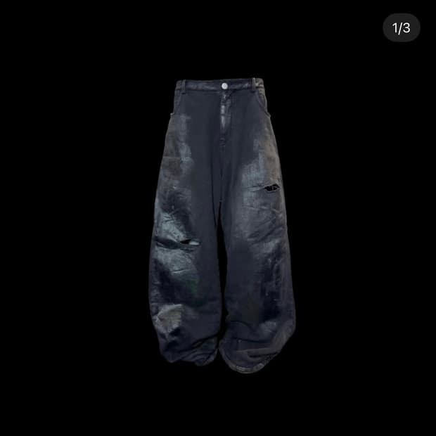 (1)에모스탠스클럽 6포켓 와이드 배기 코티드 스웻팬츠