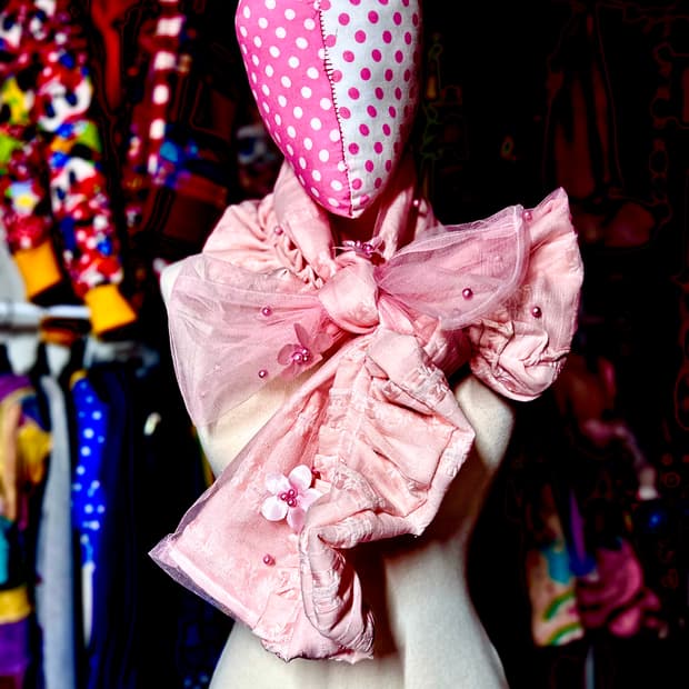 ･:*+. 핸드메이드 벚꽃 핑크 시스루 러플 리본 머플러  ~4.10까지