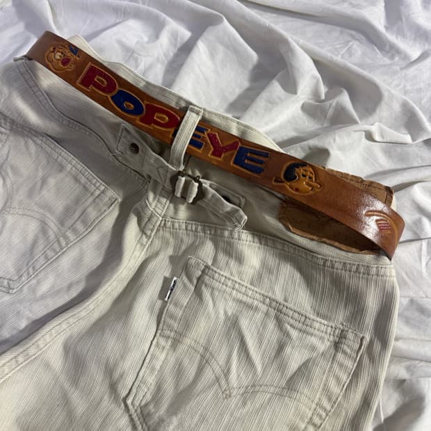 Usa kfs 뽀빠이 올리브 엠보 레더 벨트 popeye