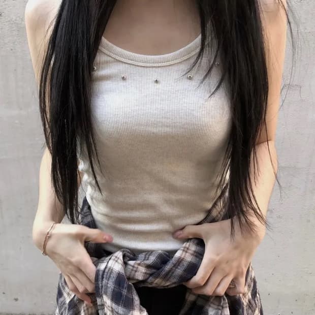 빈티지 스터드 골지 나시 오트밀