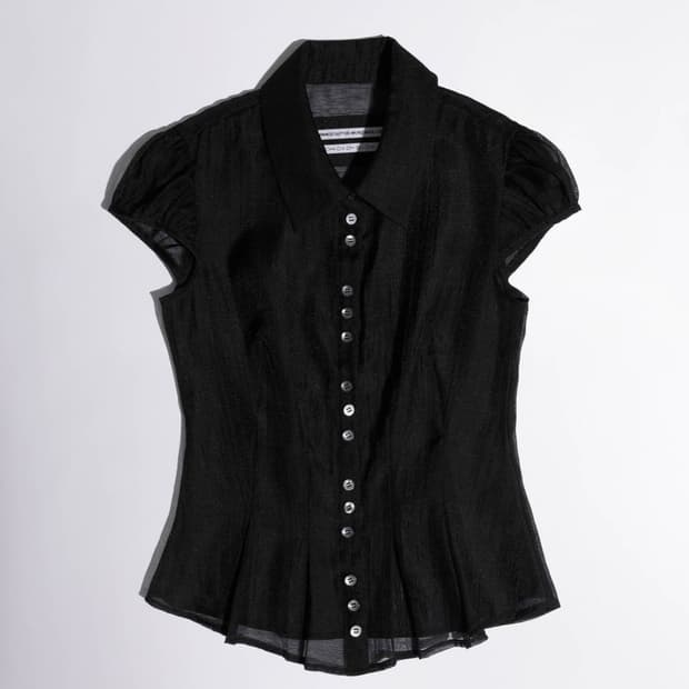 Sheer Pleated Hem Blouse (Black)