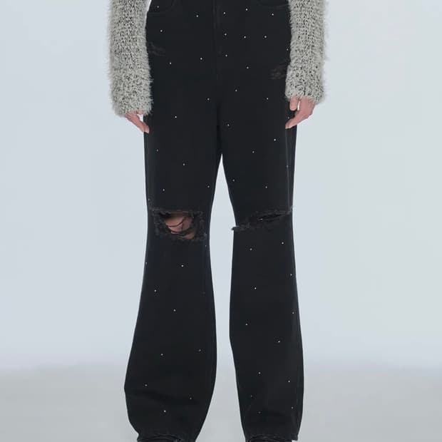 다이애그널 STUD DAMAGE DENIM PANTS