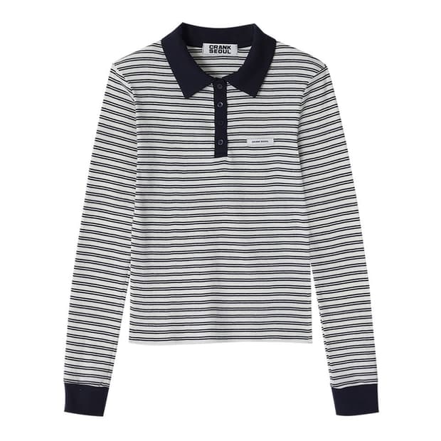 크랭크 스트라이프 카라 티셔츠 네이비