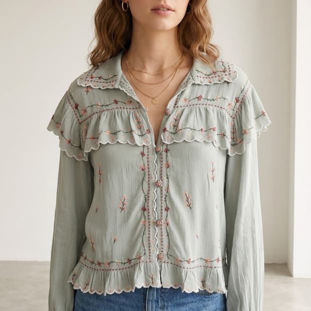 ZARA 자라 우먼 플라워 자수 프릴 블라우스 S | 택제거 미사용