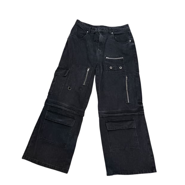 인템포무드 엔지니어 카고 디테일 팬츠 워시드 블랙