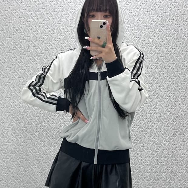 아디다스 희귀 Y2K 캐주얼 키치 오레오 져지 후드집업 95 C13871