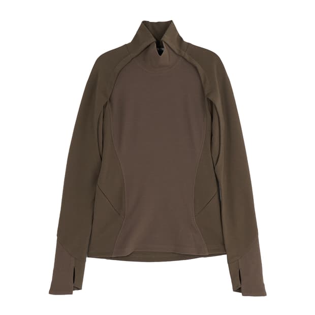 혜인서 모크넥 롱슬리브 카키 티셔츠