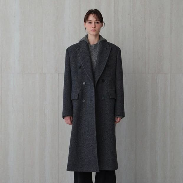 (새상품) le 울 클래식 더블 코트 차콜 Free