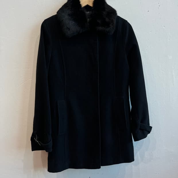 소니아리키엘 울 앙고라 퍼 코트 블랙