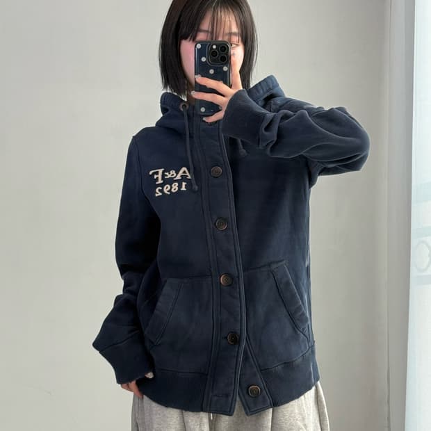 아베크롬비 네이비 버튼 후드집업