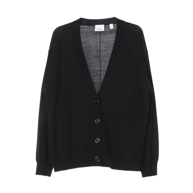 버버리 도녹 빈티지 체크 엘보우 패치 울 가디건 블랙