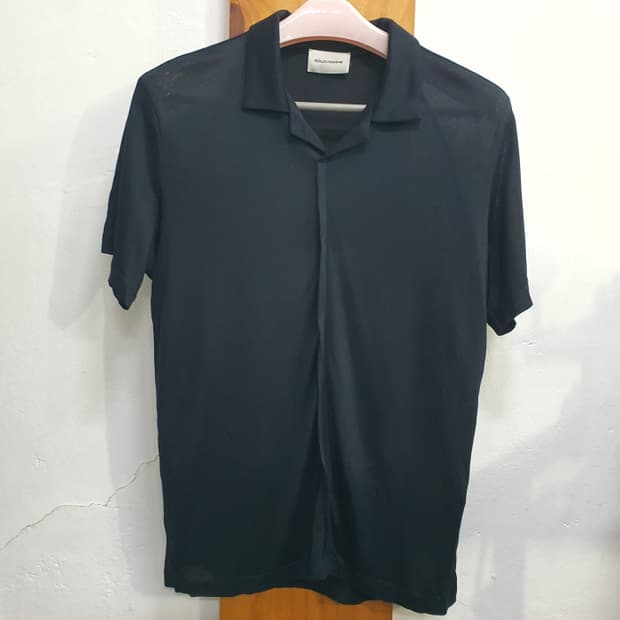 솔리드옴므 블랙 셔츠형 반팔티(100)