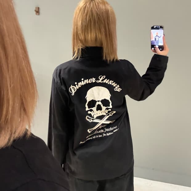 skull embroied detail over-fit shirt