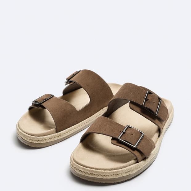 자라  스웨이드 레더 더블 스트랩 샌들