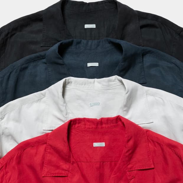 아프레쎄 실크 린넨 오픈 카라 셔츠