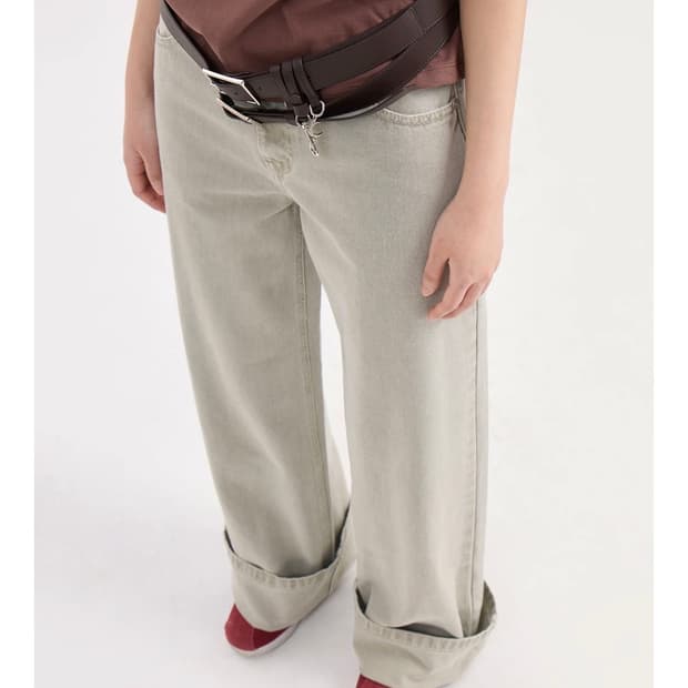 럭키슈에뜨 와이드 다잉 데님 팬츠 라이트베이지